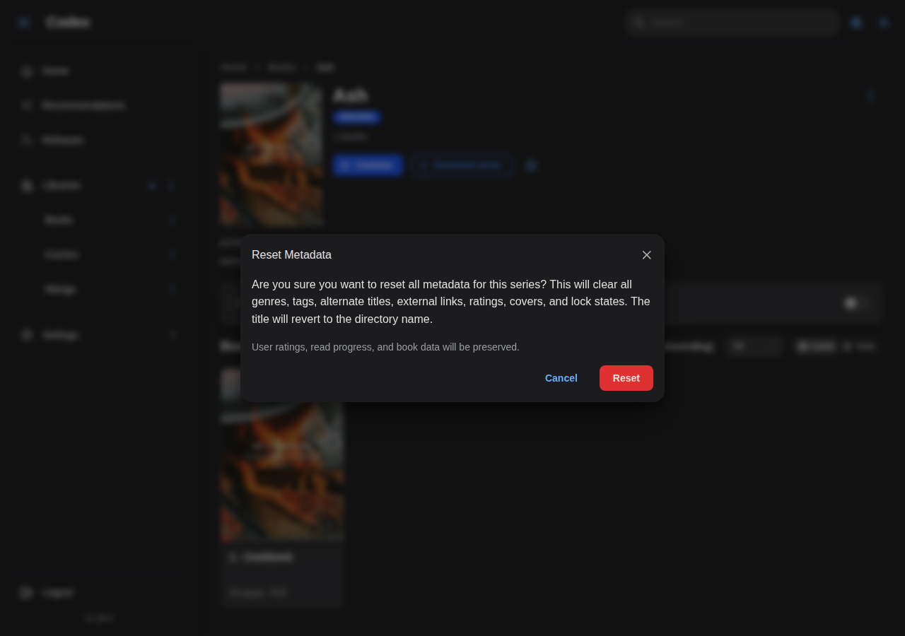 Reset Metadata Confirmation